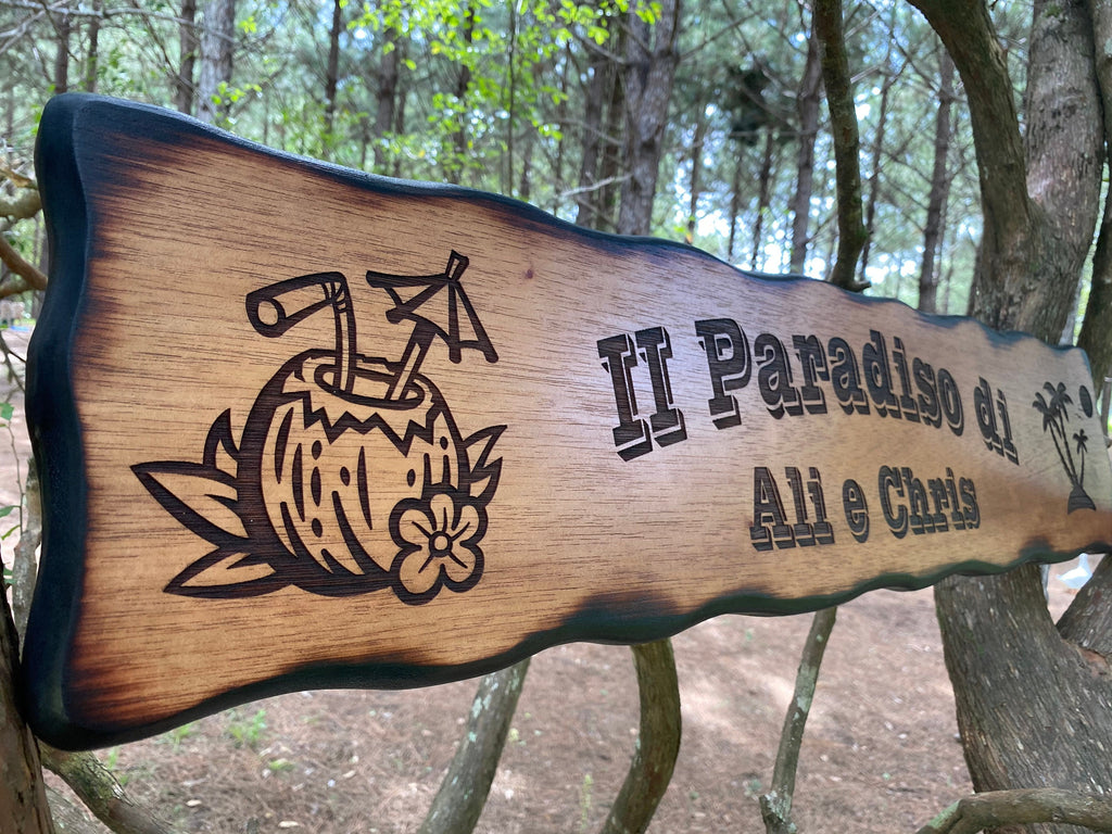 Personalized Tiki Bar Sign, Custom Cocktail Paradise Decor, Pool Side Sign,  Palm Trees, Coconut, Island Decor, Bar and Grill Name