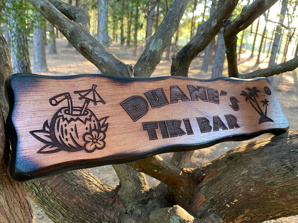 Personalized Tiki Bar Sign, Custom Cocktail Paradise Decor, Pool Side Sign,  Palm Trees, Coconut, Island Decor, Bar and Grill Name