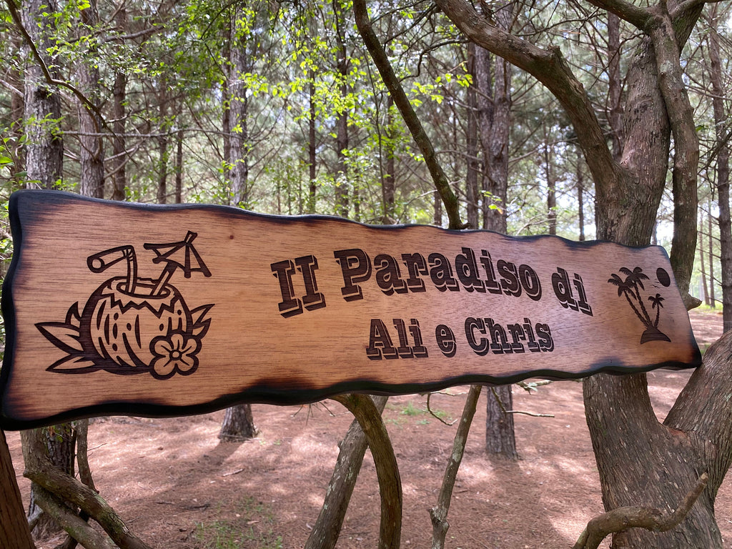 Personalized Tiki Bar Sign, Custom Cocktail Paradise Decor, Pool Side Sign,  Palm Trees, Coconut, Island Decor, Bar and Grill Name