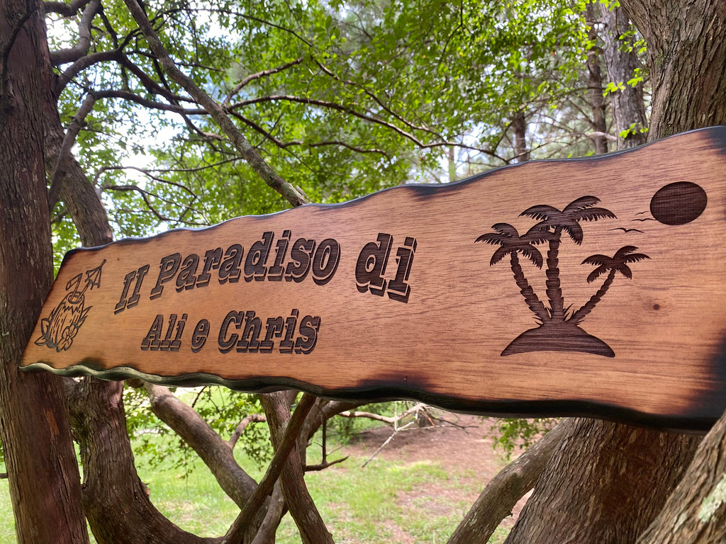 Personalized Tiki Bar Sign, Custom Cocktail Paradise Decor, Pool Side Sign,  Palm Trees, Coconut, Island Decor, Bar and Grill Name