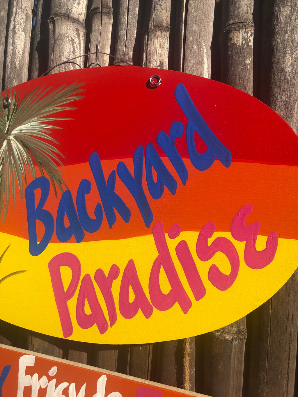 Backyard Paradise Hand Painted Wood Wall Hanger sign Personalized Tiki Bar Sign Outdoor Tropical Decor Deck Patio Handmade Sign Custom Signs