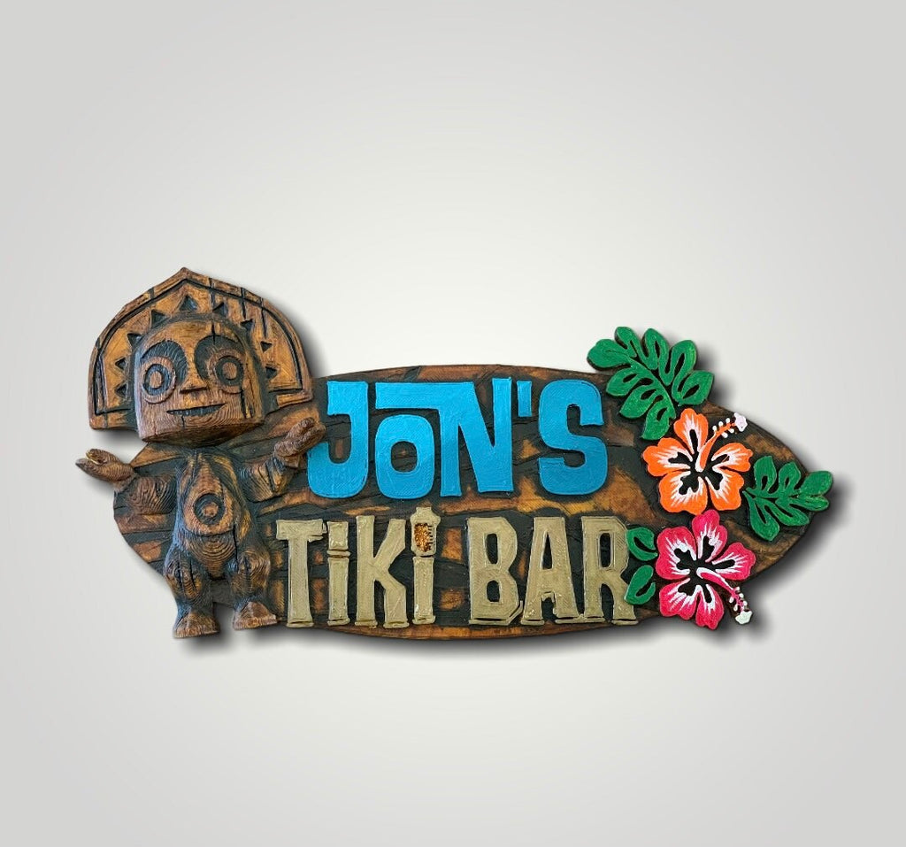 Personalised Trader Sam’s Tiki Bar Themed Name Sign hibiscus edition