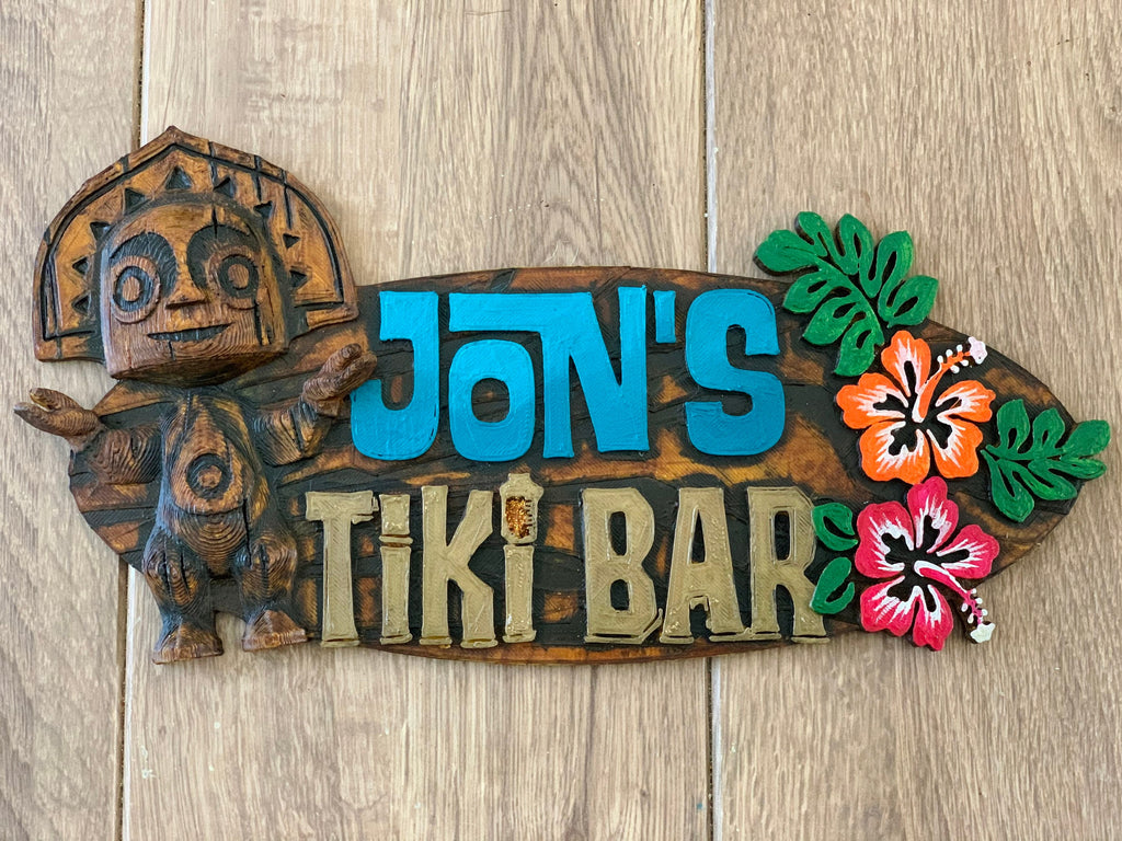 Personalised Trader Sam’s Tiki Bar Themed Name Sign hibiscus edition