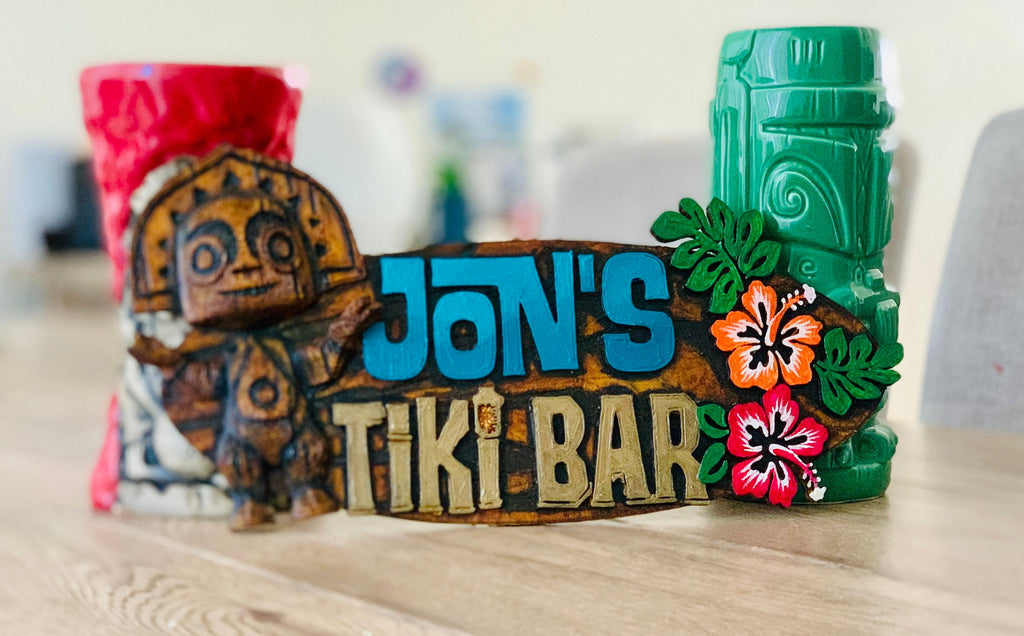 Personalised Trader Sam’s Tiki Bar Themed Name Sign hibiscus edition