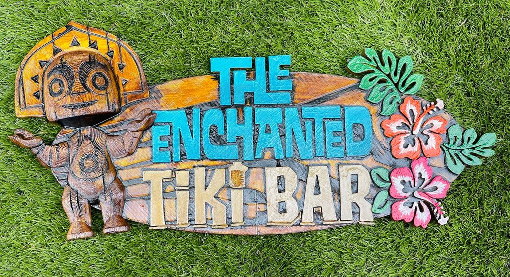 Personalised Trader Sam’s Tiki Bar Themed Name Sign hibiscus edition