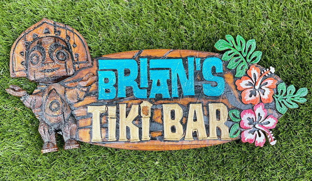 Personalised Trader Sam’s Tiki Bar Themed Name Sign hibiscus edition