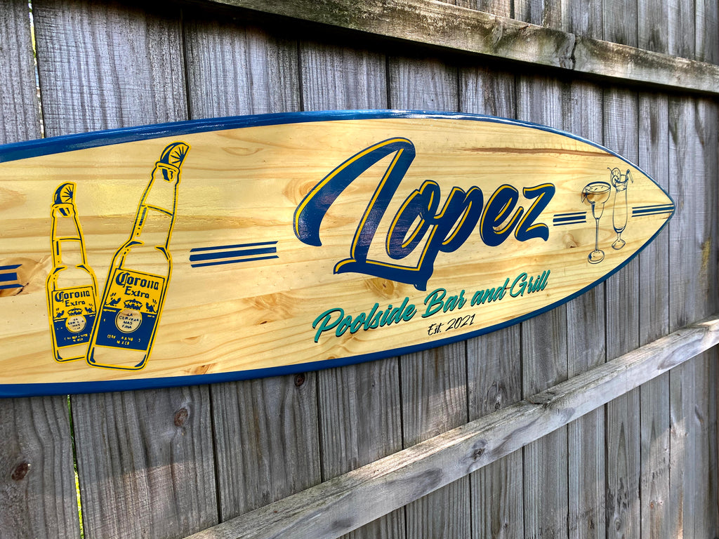 Personalized Surfboard Tiki Bar Decor