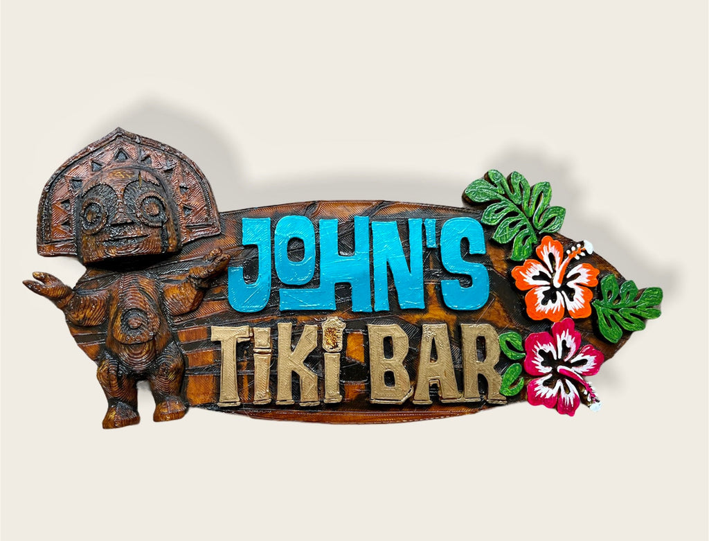 Personalised Trader Sam’s Tiki Bar Themed Name Sign hibiscus edition