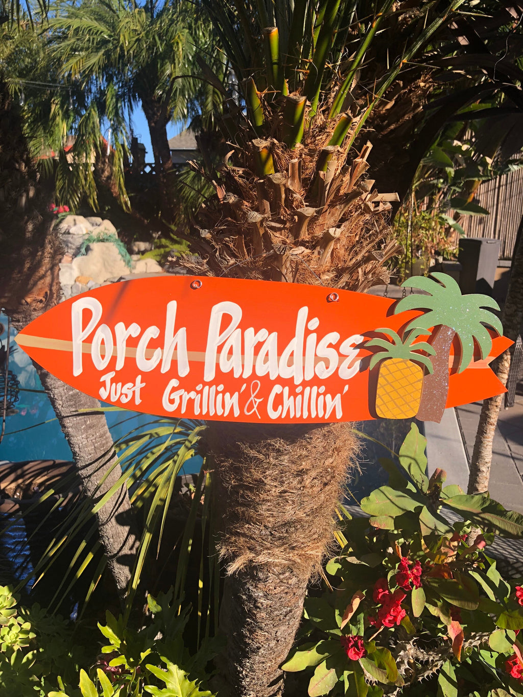 Porch Paradise Custom Surfboard Wall Hanging