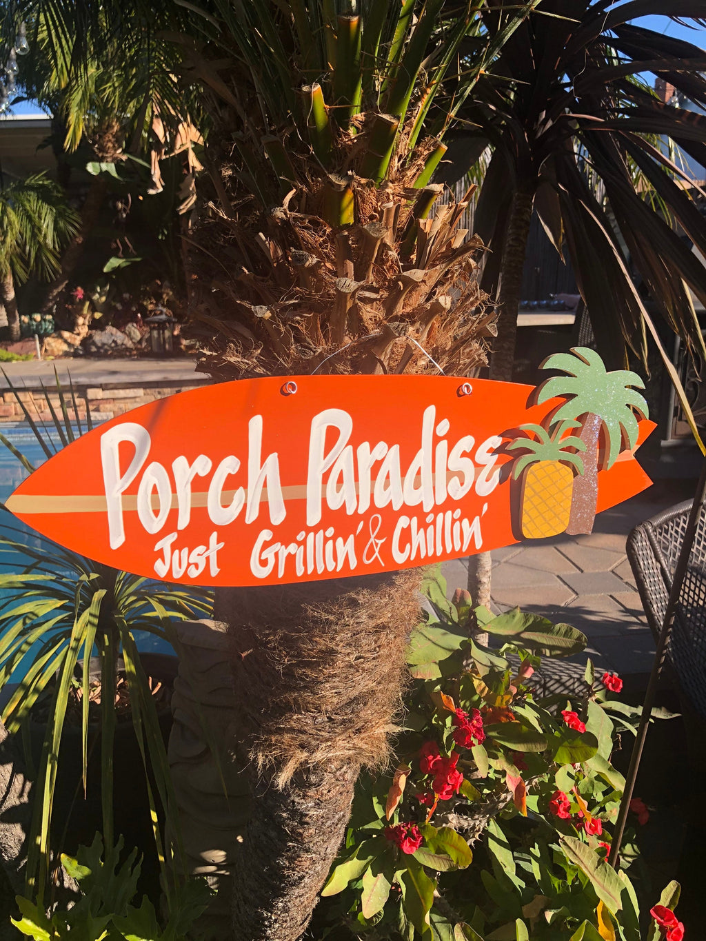 Porch Paradise Custom Surfboard Wall Hanging