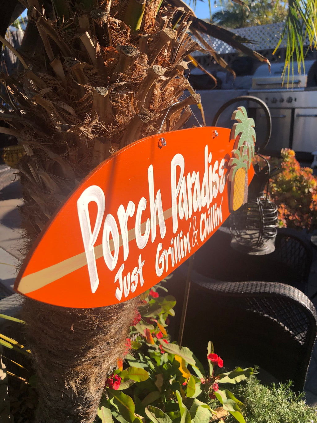 Porch Paradise Custom Surfboard Wall Hanging