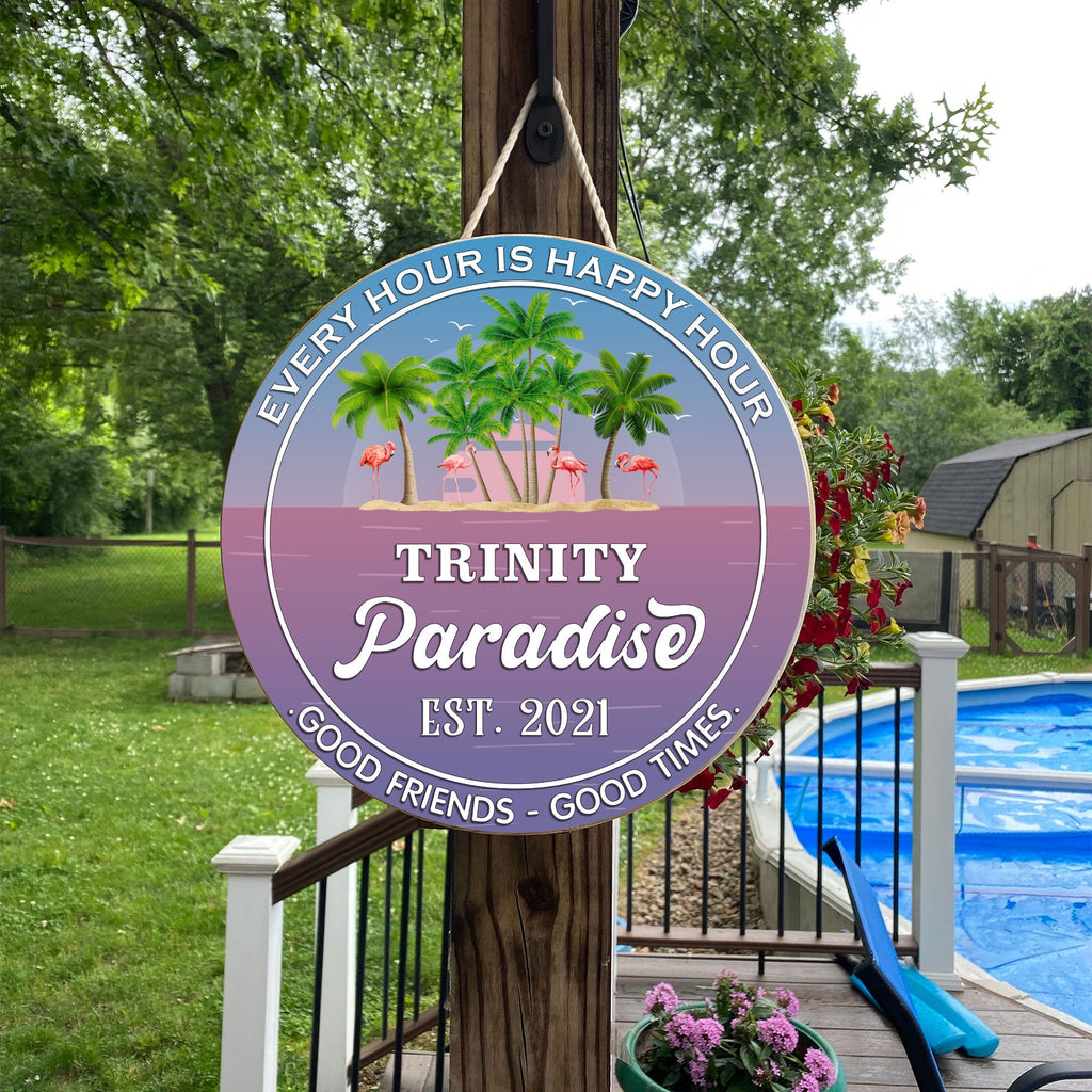 Personalized Flamingo Paradise Sign