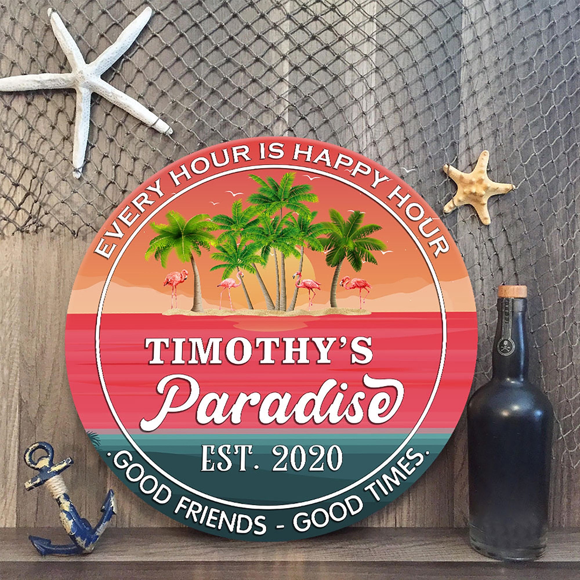 Personalized Flamingo Paradise Sign