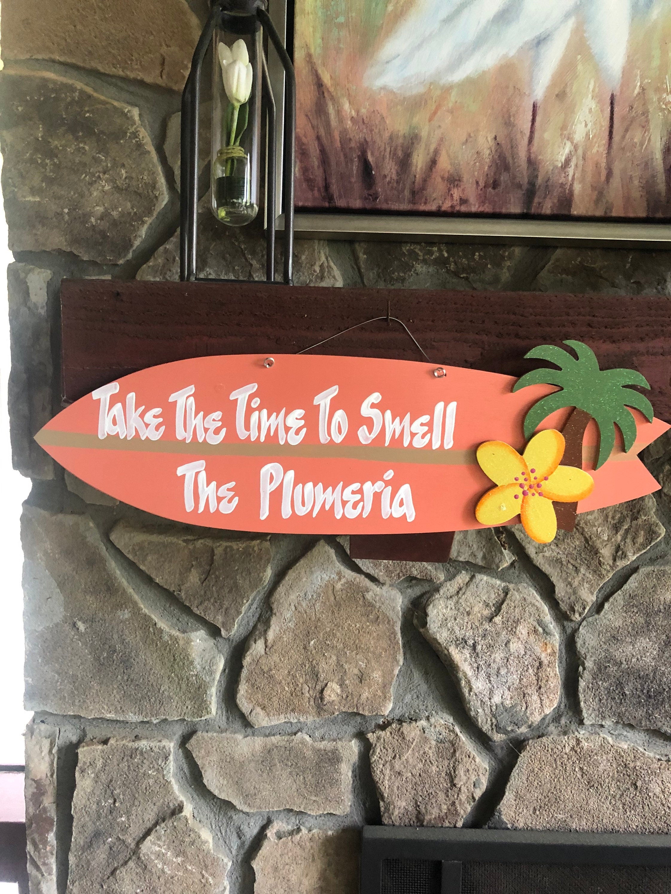Handmade  Wood Coral Surfboard Sign