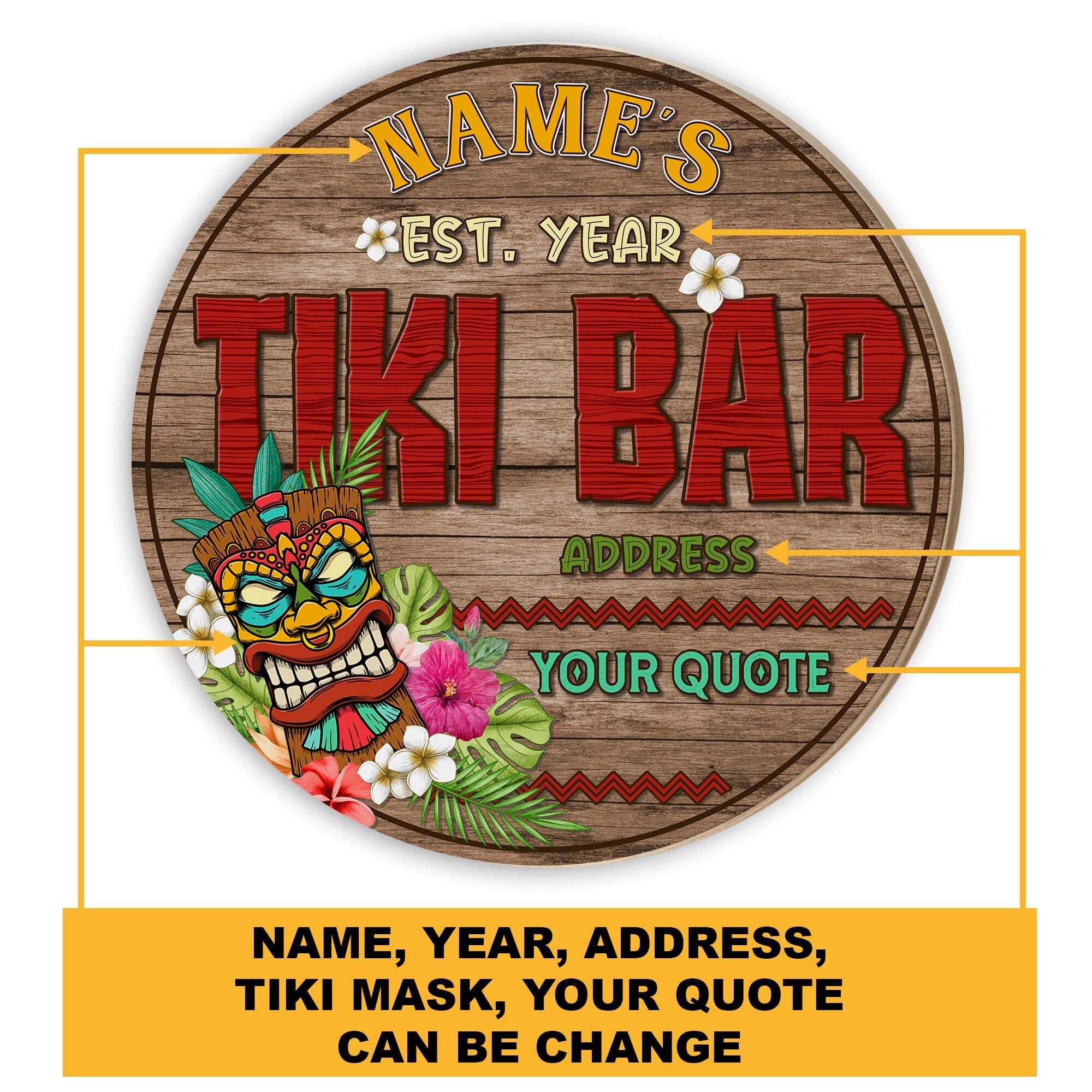 Tiki Bar Wooden Sign, Eat Drink Chill Round Wood Signs, Décor for Backyard Poolside Tiki Hut Beach Bar Pub, Tiki Bar Open, Custom Bar Sign