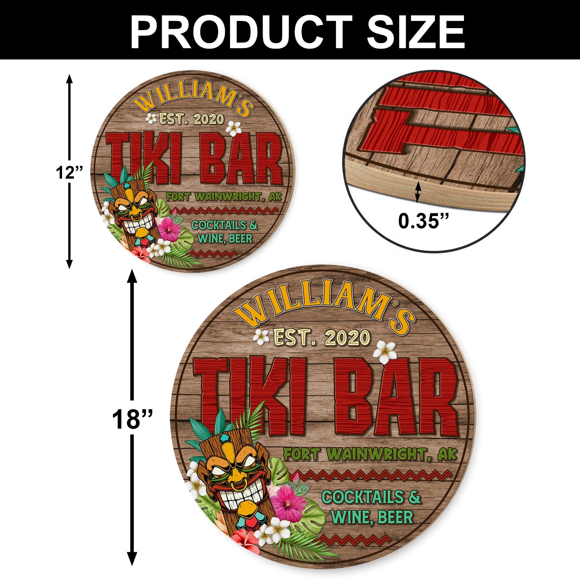 Tiki Bar Wooden Sign, Eat Drink Chill Round Wood Signs, Décor for Backyard Poolside Tiki Hut Beach Bar Pub, Tiki Bar Open, Custom Bar Sign