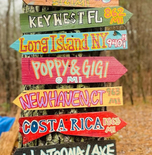 Beach Location Mileage Wooden Sign