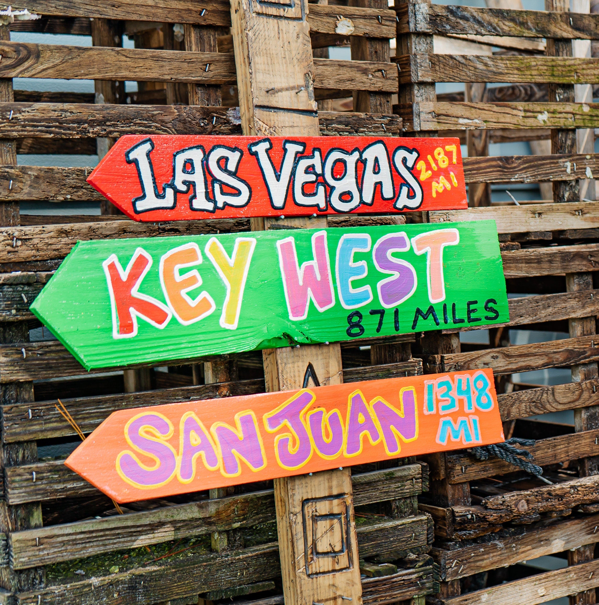 Beach Location Mileage Wooden Sign