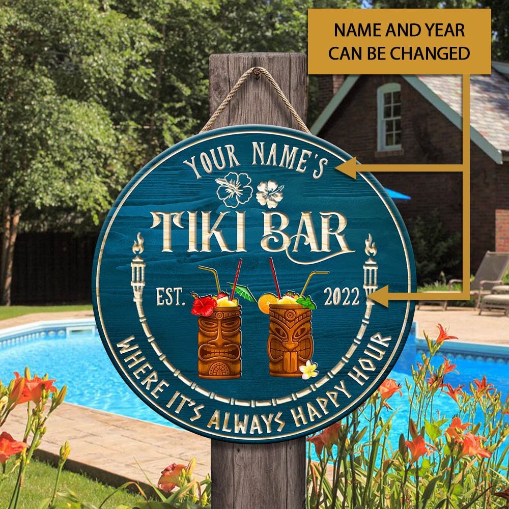 Customized Tiki Bar Wood Sign, Beach Sign Bar Decor, Summer Tropical Poolside Patio Decor, Tiki Lounge, Beach Bar, Summer Decor