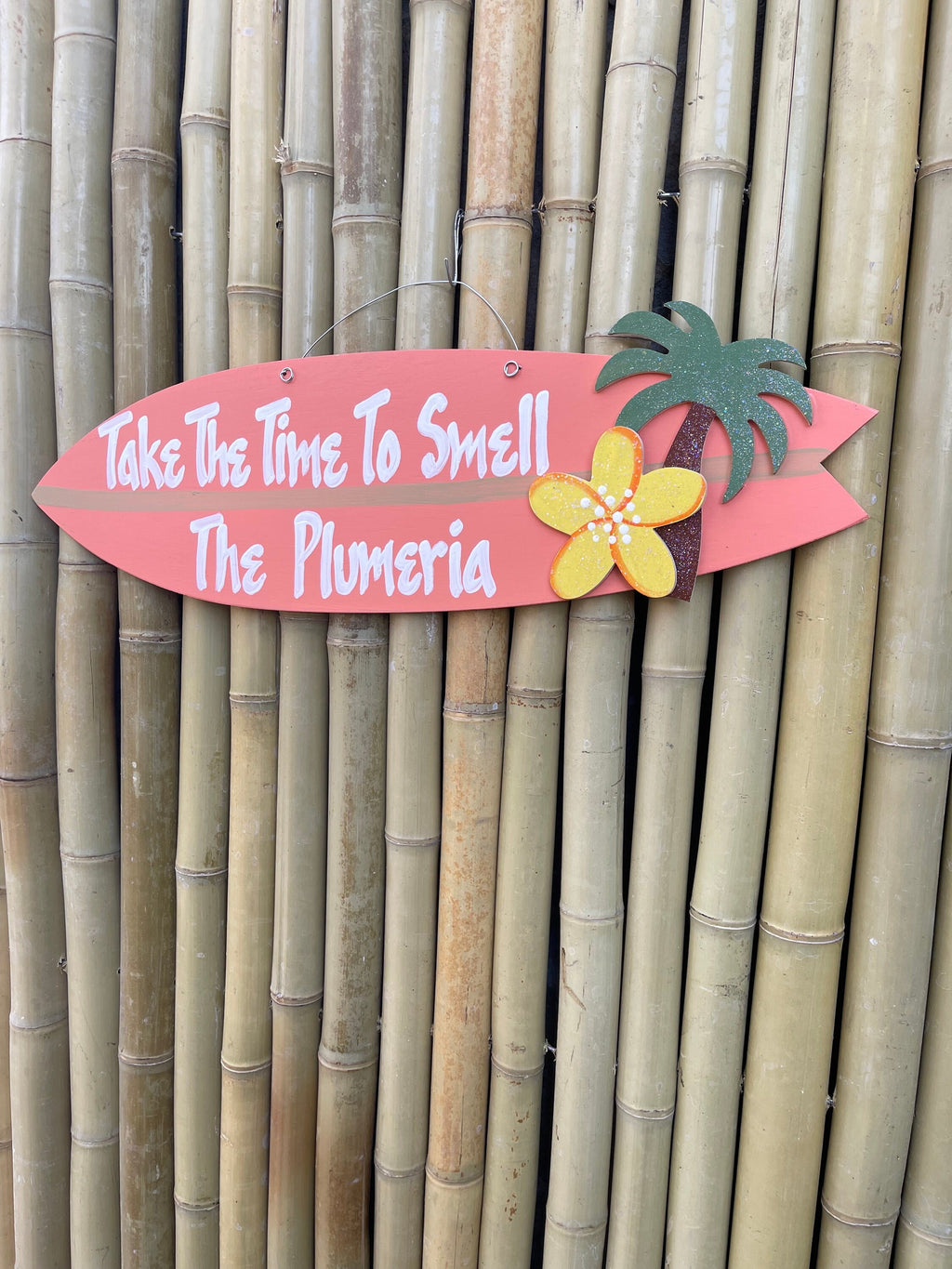 Handmade  Wood Coral Surfboard Sign