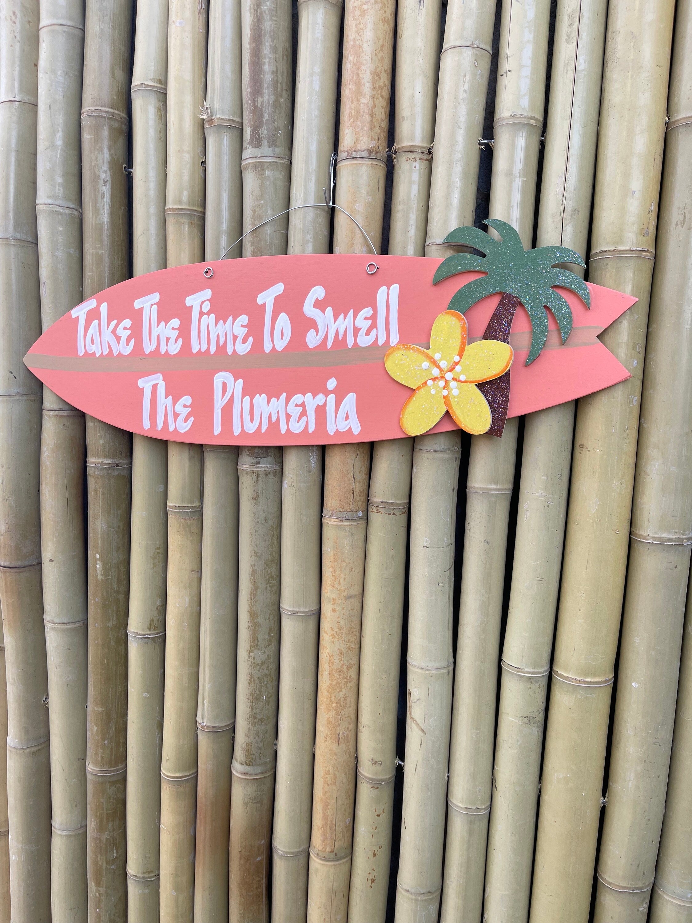 Handmade  Wood Coral Surfboard Sign