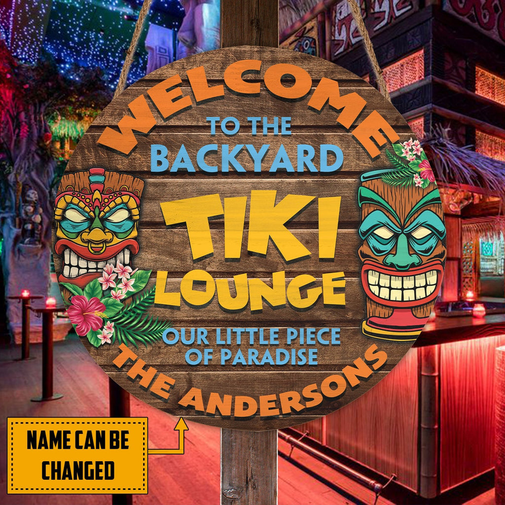 Personalized Tiki Bar Round Wood Sign