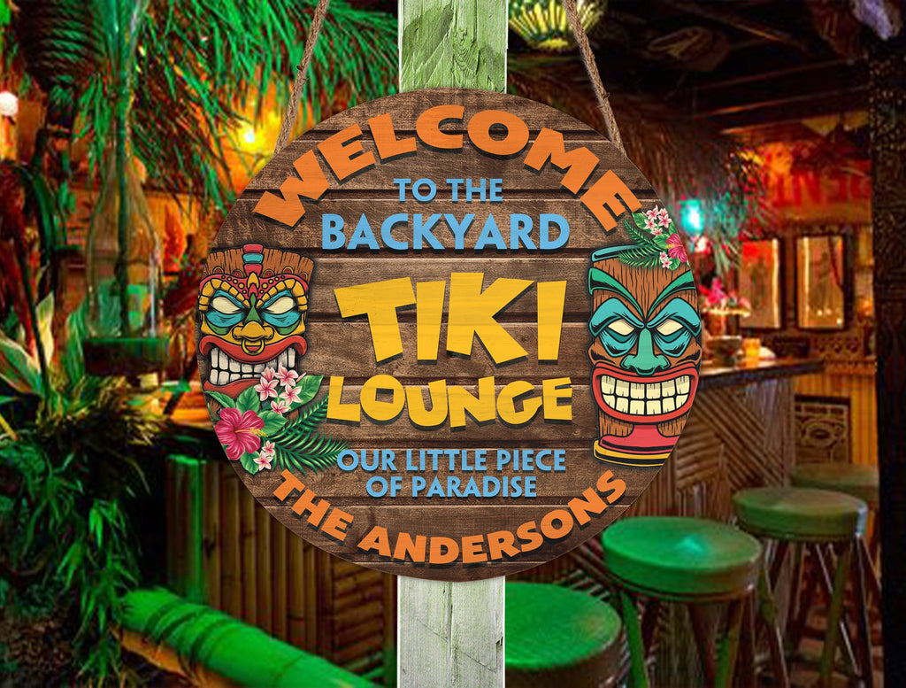 Personalized Tiki Bar Round Wood Sign