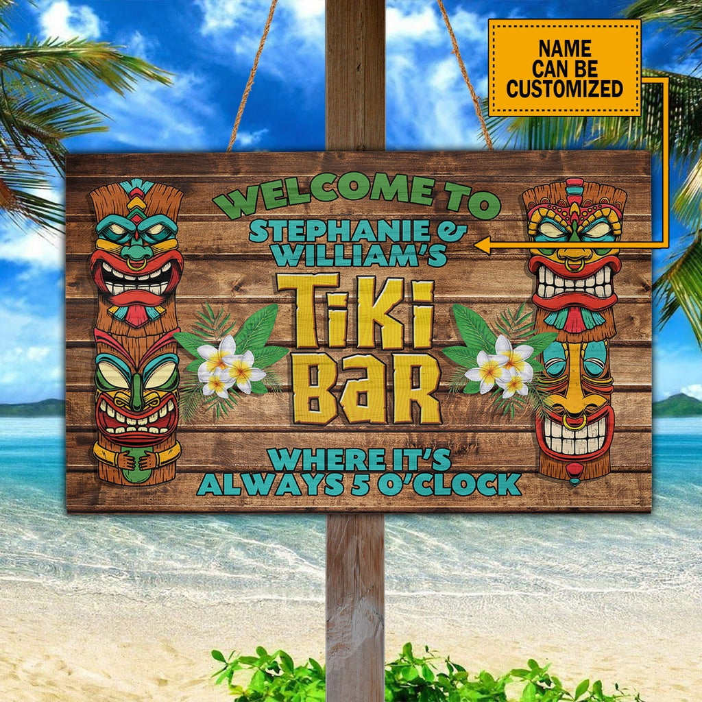 Personalized Tiki Bar Wooden Sign, Summer Tiki Wood Rectangle Sign, Beach Bar Printed Sign, Beach House Sign, Tiki Bar and Outdoor Decor