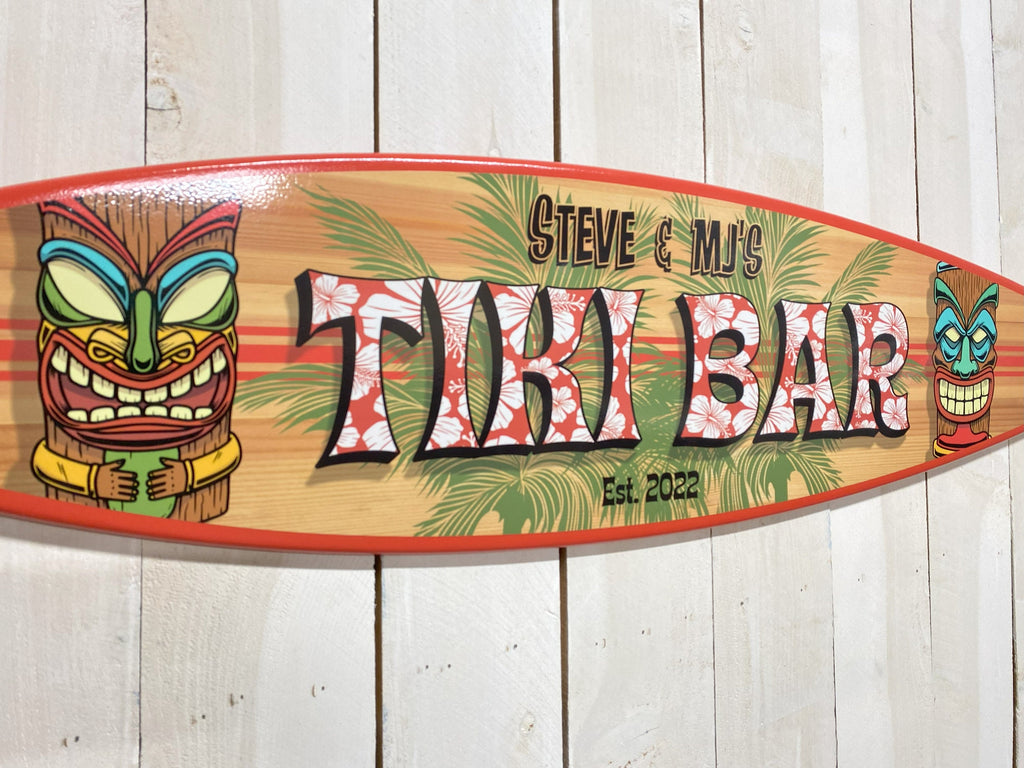 Surfboard Tropical Bar theme, wall art personalized Tiki signs, wooden surfboards,  coastal beach decor, beach tiki decor, surf decor