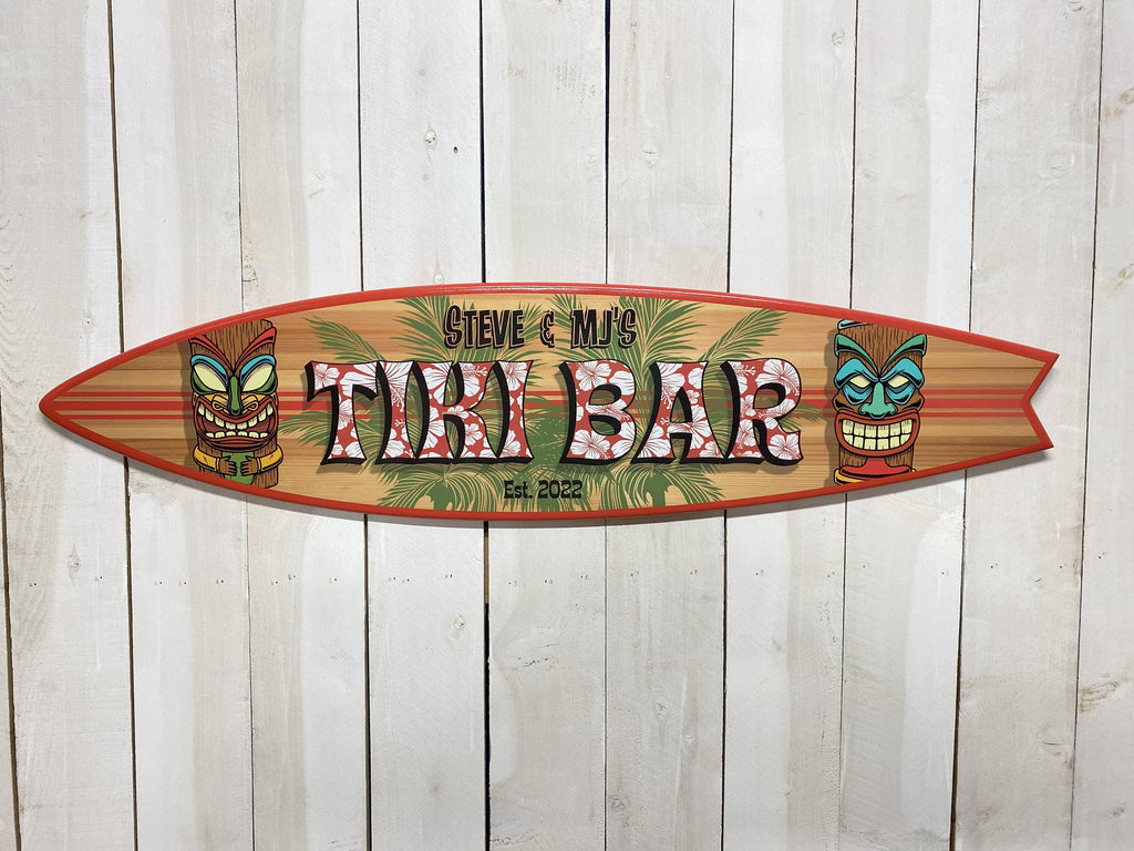 Surfboard Tropical Bar theme, wall art personalized Tiki signs, wooden surfboards,  coastal beach decor, beach tiki decor, surf decor