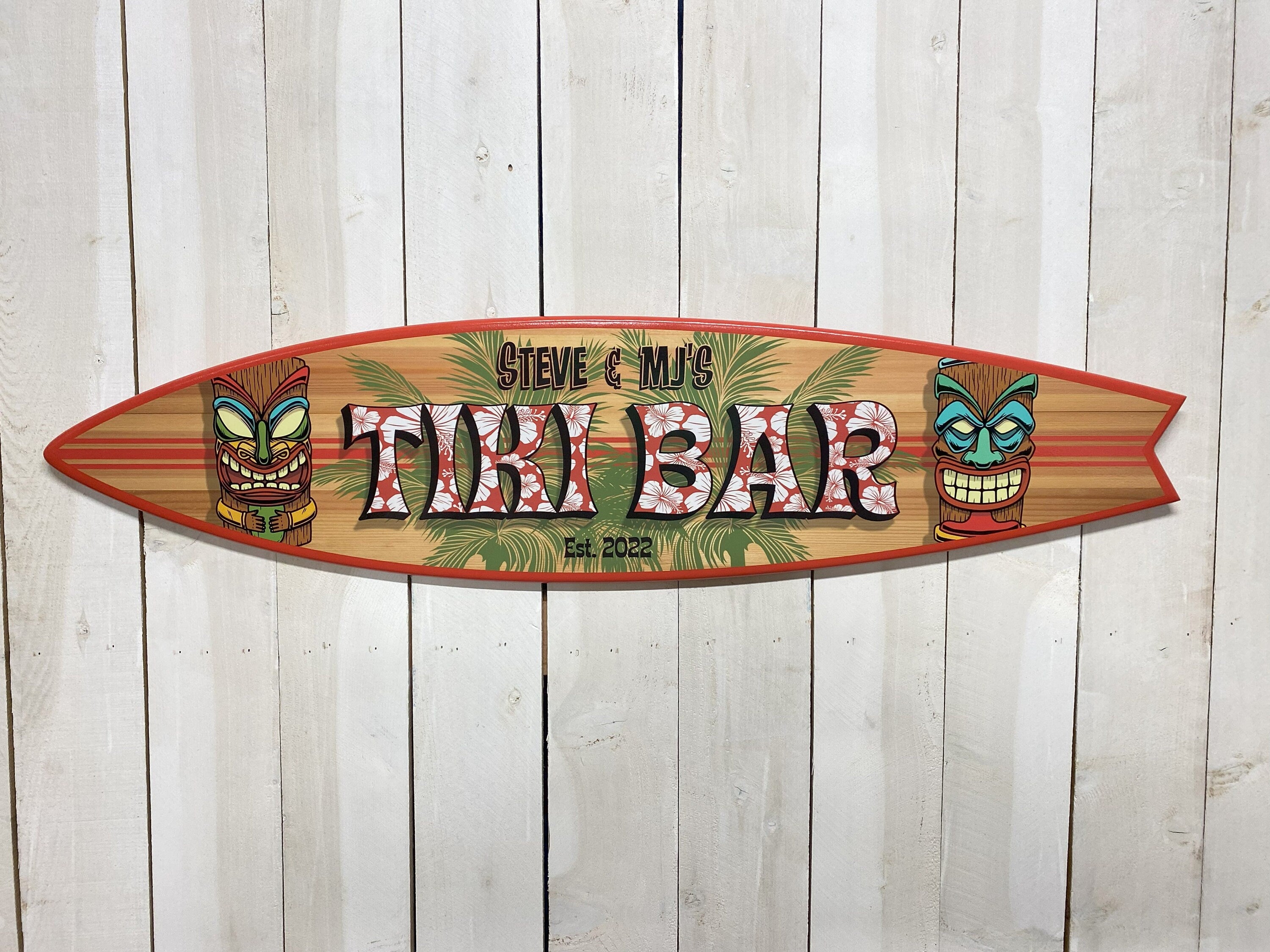 Surfboard Tropical Bar theme, wall art personalized Tiki signs, wooden surfboards,  coastal beach decor, beach tiki decor, surf decor