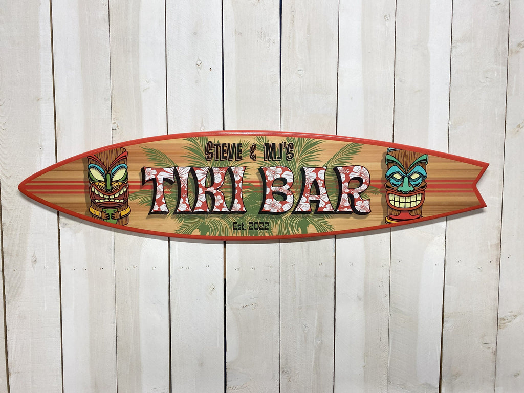 Personalized Tiki Bar Surfboard Sign
