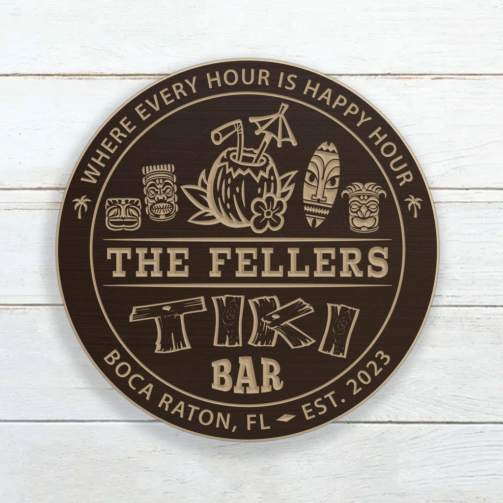 Personalized Carved Wood Tiki Bar Sign | Custom Tropical Outdoor Decor for Home, Beach, or Patio
