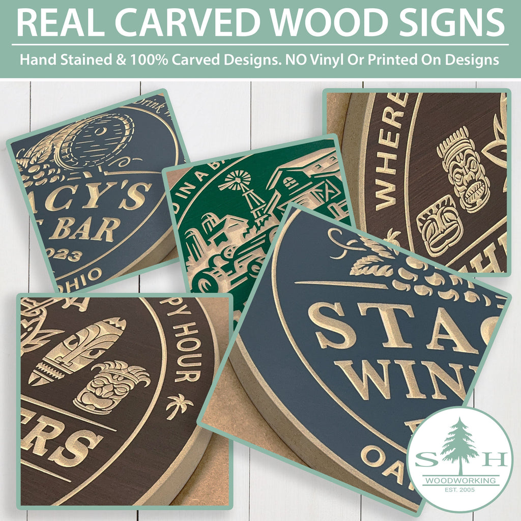 Personalized Carved Wood Tiki Bar Sign | Custom Tropical Outdoor Decor for Home, Beach, or Patio