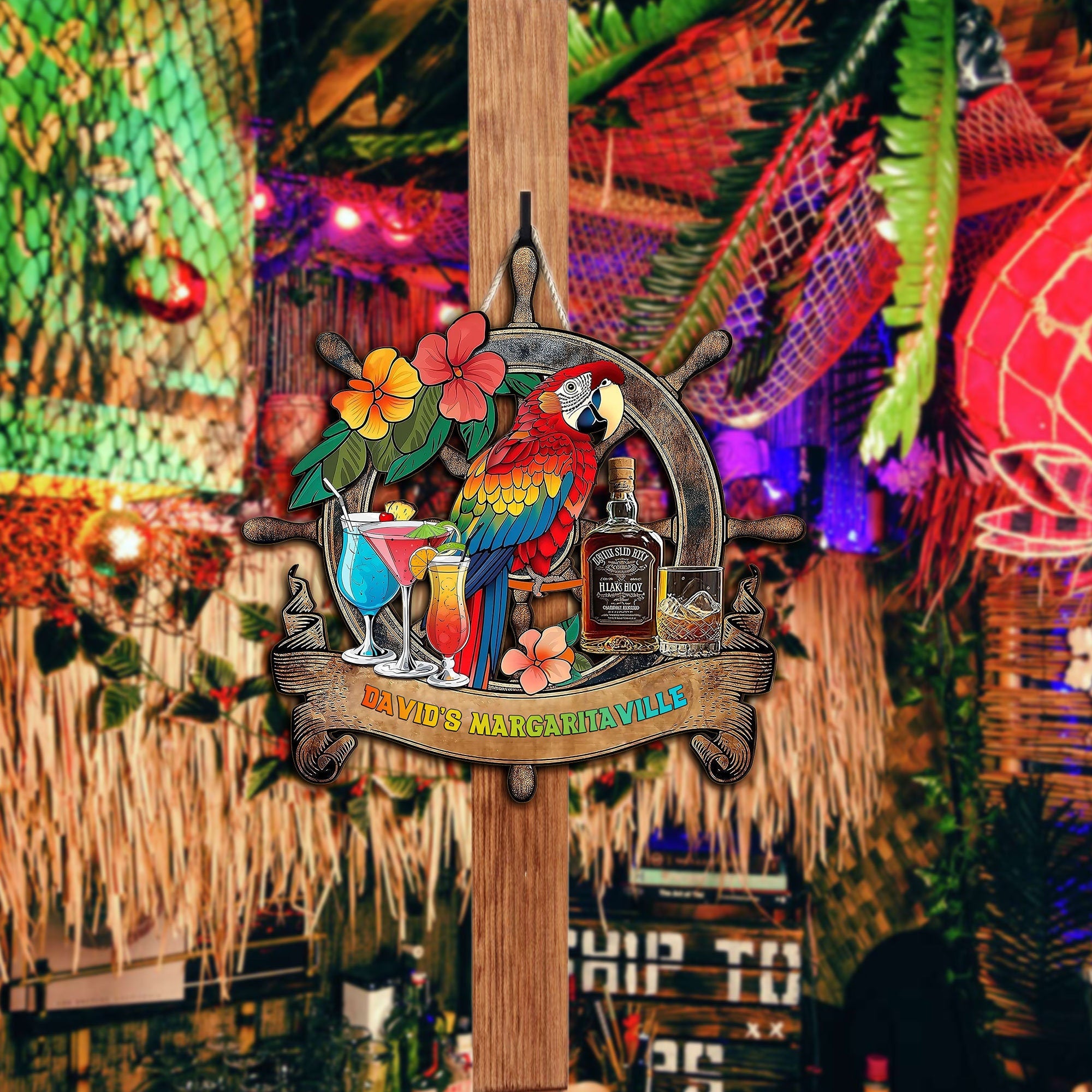 Personalized Tiki Lounge Outdoor Bar Backyard Décor