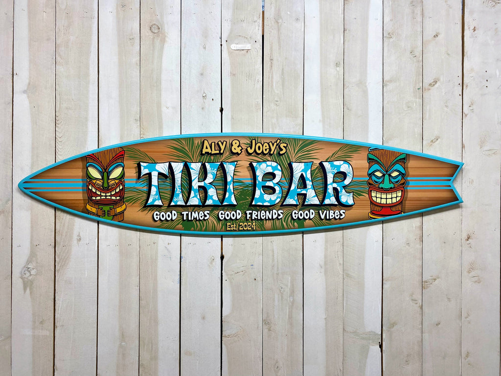 Surfboard Tropical Bar theme, wall art personalized Tiki signs, wooden surfboards,  coastal beach decor, beach tiki decor, surf decor