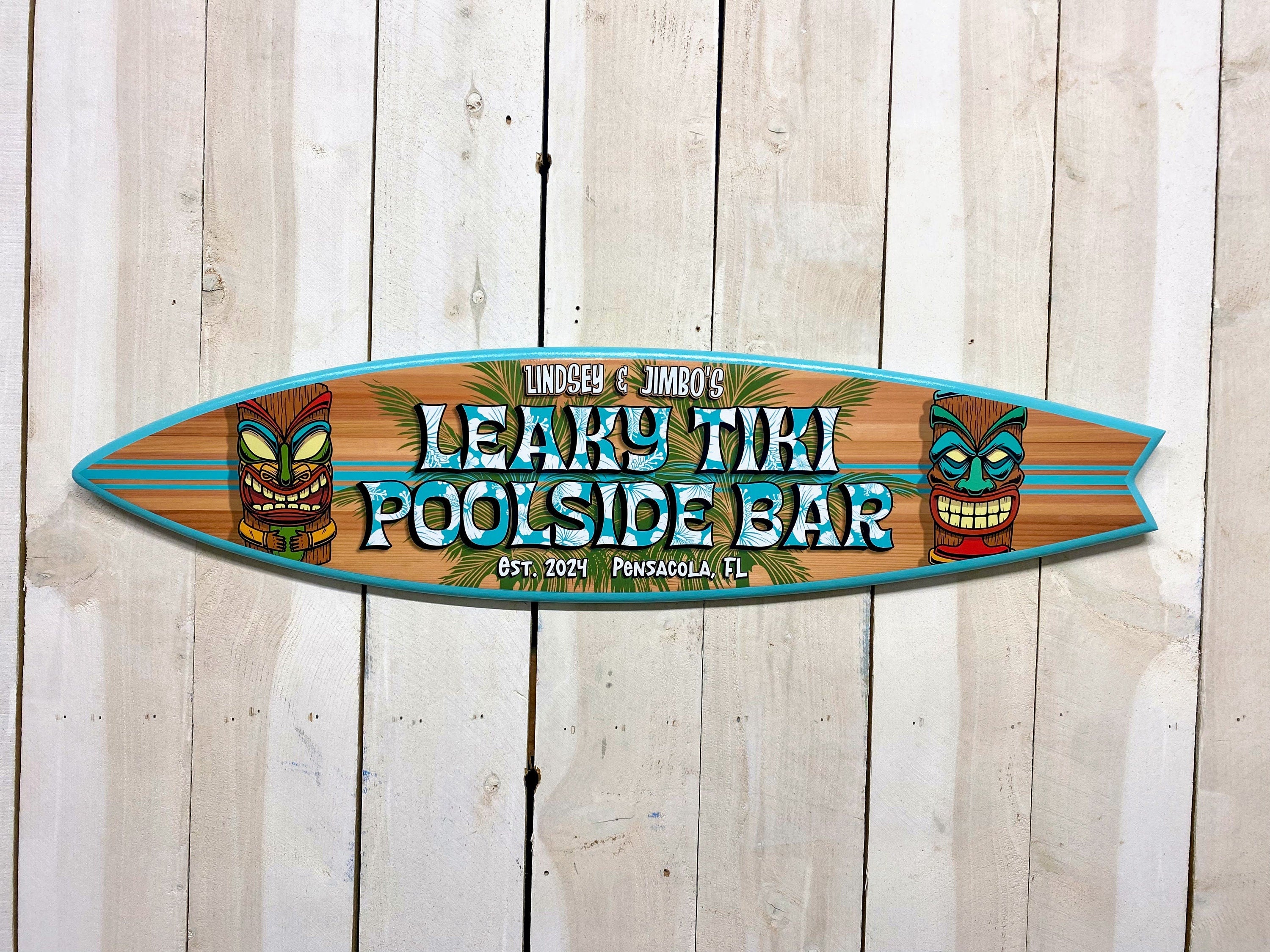 Surfboard Tropical Bar theme, wall art personalized Tiki signs, wooden surfboards,  coastal beach decor, beach tiki decor, surf decor