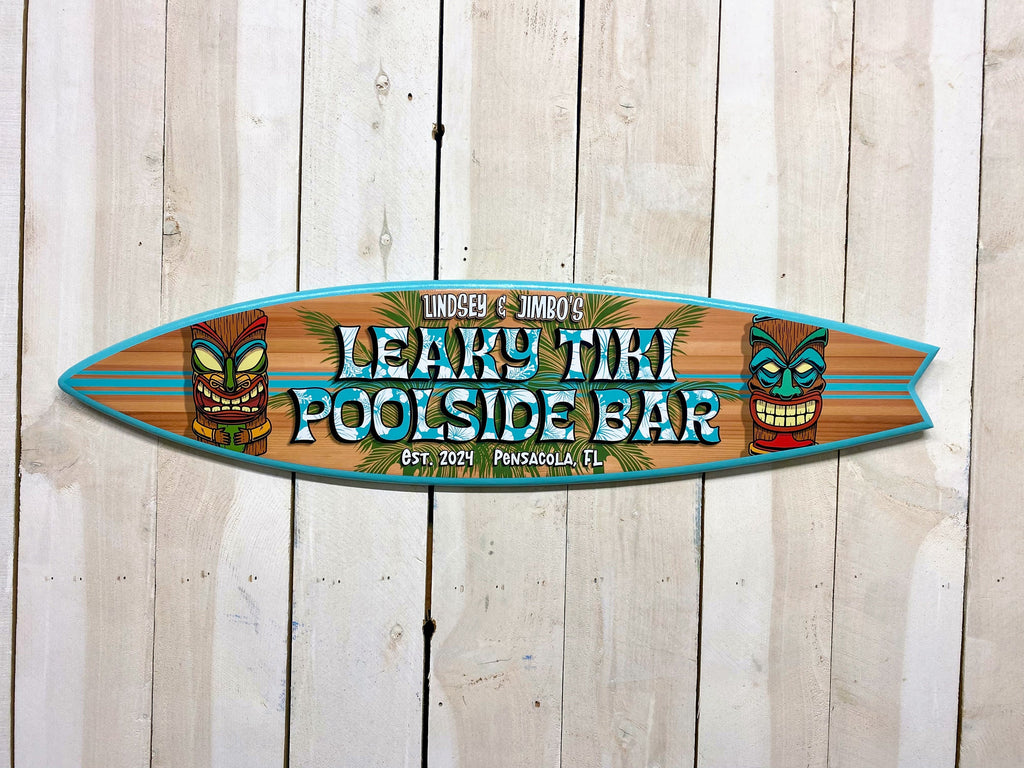 Personalized Tiki Bar Surfboard Sign