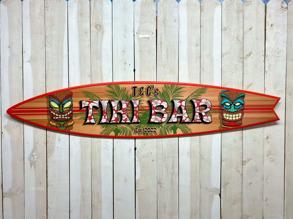 Surfboard Tropical Bar theme, wall art personalized Tiki signs, wooden surfboards,  coastal beach decor, beach tiki decor, surf decor