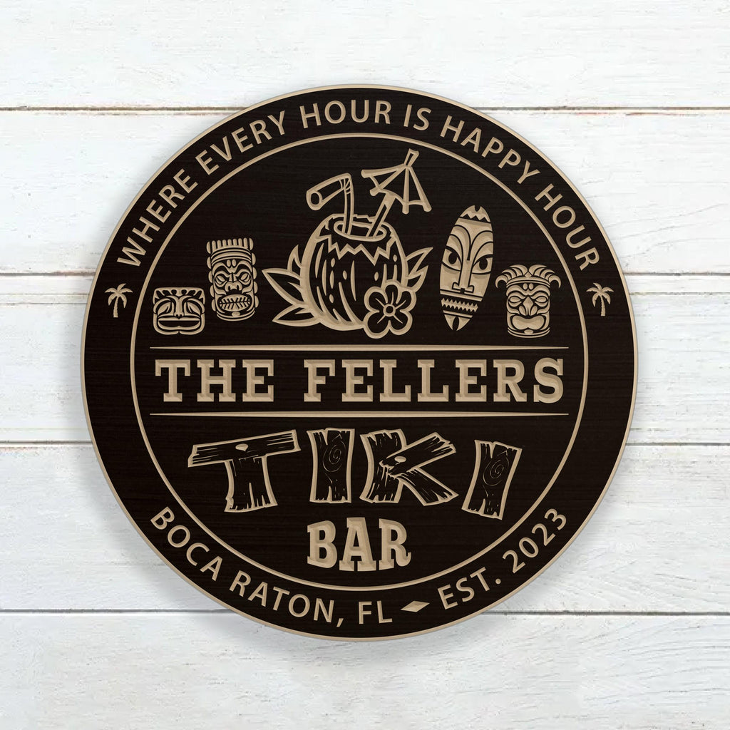 Personalized Carved Wood Tiki Bar Sign | Custom Tropical Outdoor Decor for Home, Beach, or Patio