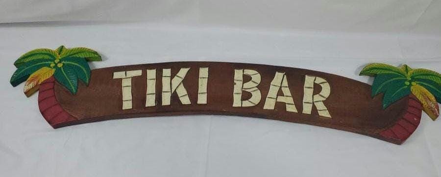 Solid Wood Paradise Tiki Bar Sign  Decor 36 Inch Wall Hanging Porch Patio Man Cave 90s Margaritaville Hand Carved