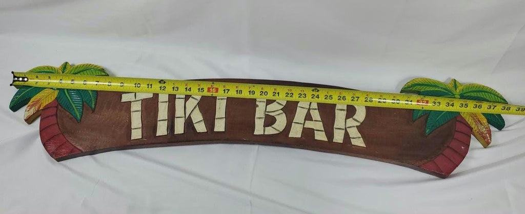 Solid Wood Paradise Tiki Bar Sign  Decor 36 Inch Wall Hanging Porch Patio Man Cave 90s Margaritaville Hand Carved