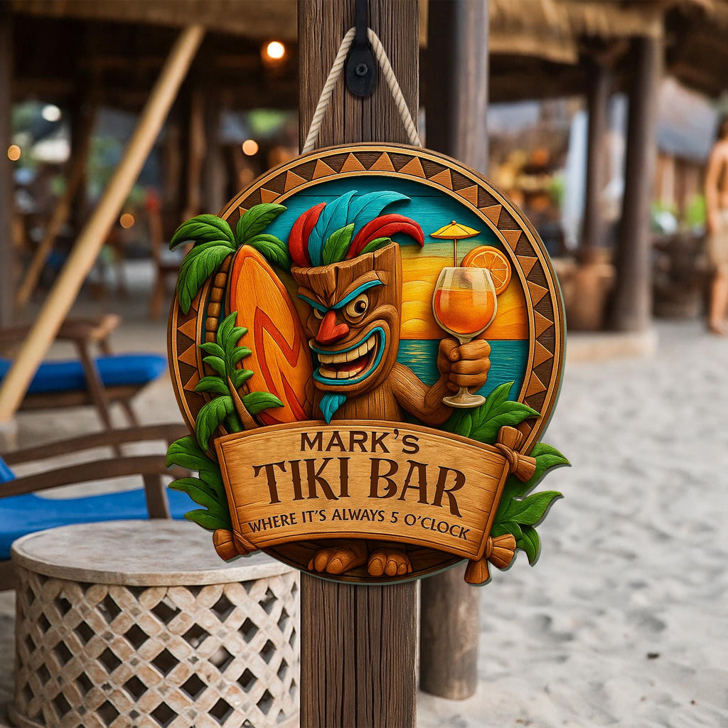Personalized Tiki Bar Sign Tropical Wood Decor
