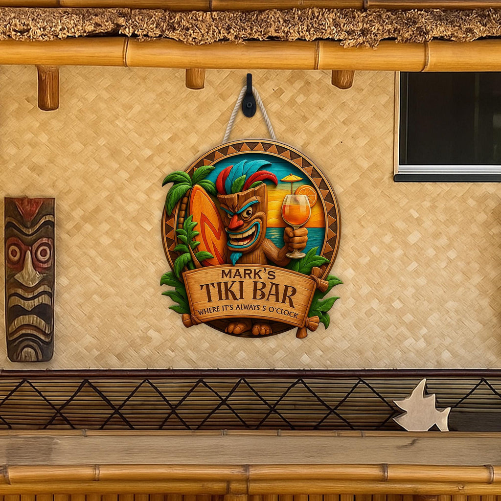 Personalized Tiki Bar Sign Tropical Wood Decor