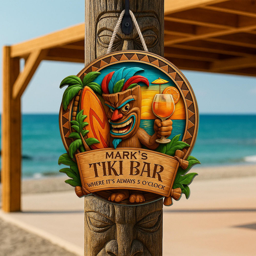 Personalized Tiki Bar Sign Tropical Wood Decor