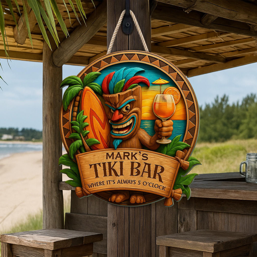 Personalized Tiki Bar Sign Tropical Wood Decor