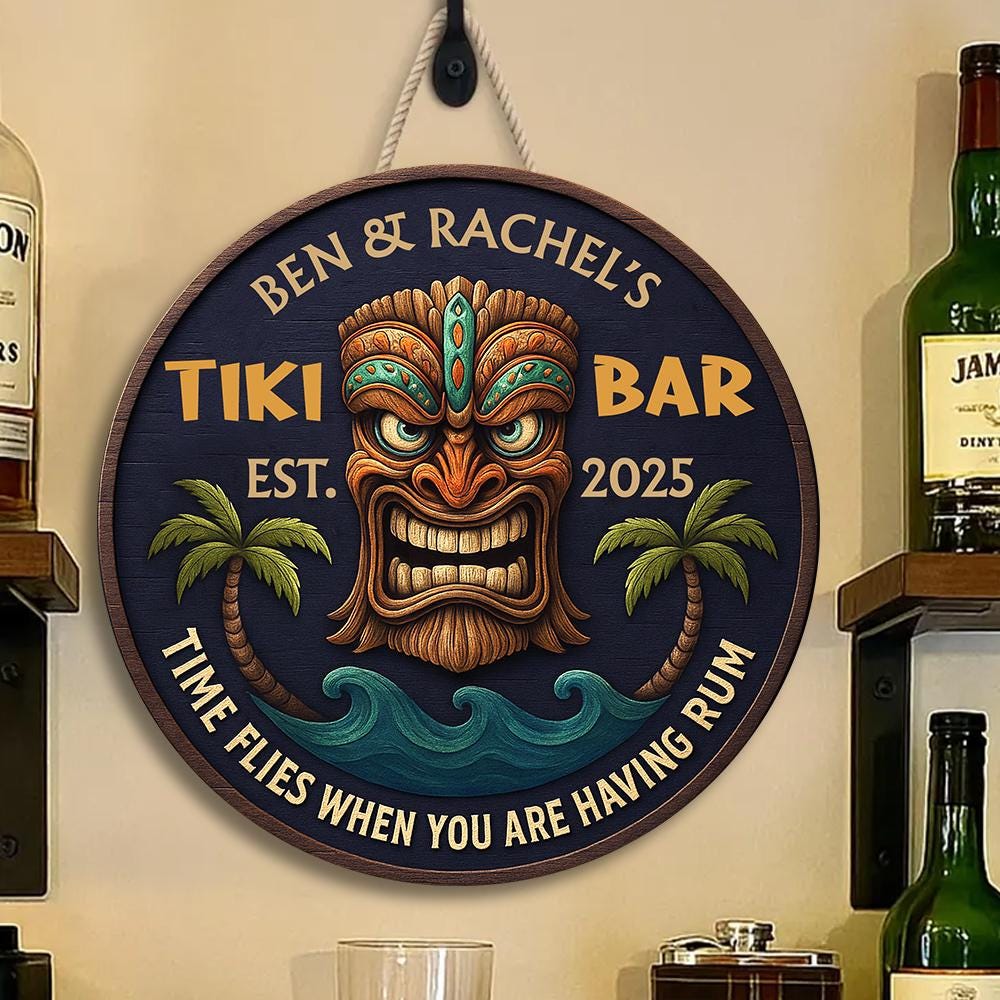 Time Flies When You Are Having Rum-Personalized Tiki Bar Wood Signs Tiki Bar Sign,Backyard Sign,Tiki Bar,Tiki Lounge Wood Signs,Bar Decor