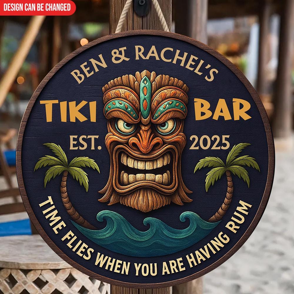 Time Flies When You Are Having Rum-Personalized Tiki Bar Wood Signs Tiki Bar Sign,Backyard Sign,Tiki Bar,Tiki Lounge Wood Signs,Bar Decor