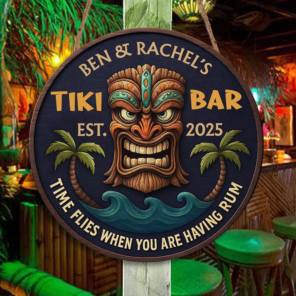 Time Flies When You Are Having Rum-Personalized Tiki Bar Wood Signs Tiki Bar Sign,Backyard Sign,Tiki Bar,Tiki Lounge Wood Signs,Bar Decor