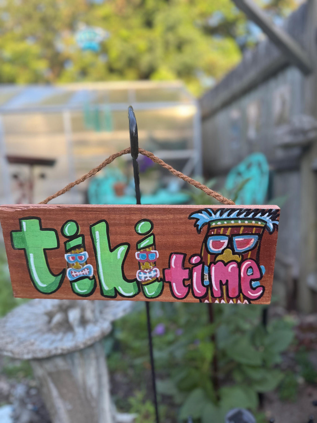 Tiki Time Wooden Sign – Tropical Party Decor, Luau Wall Hanging, Outdoor Tiki Bar Accessory